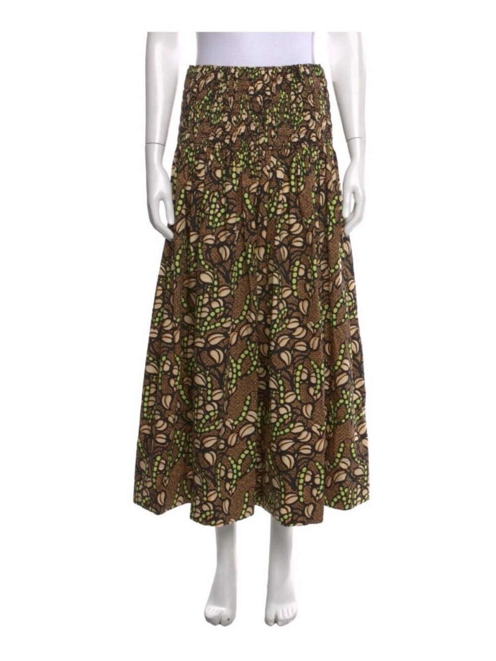 A.L.C. Authentic Brown Green Black Abstract Print Cotton Maxi Skirt 8 Medium